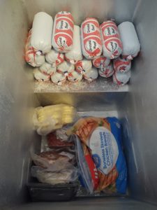 frozen chicken breasts, frozen waffles, and frozen ground beef